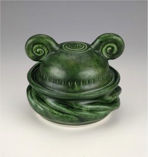 Matte Green "Shogun" Covered Jar  by Clark House Pottery