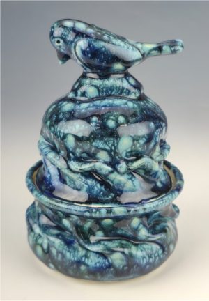 Starry Night Covered Bird Jar by Clark House Pottery