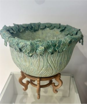 Hand Crafted Large Floral Leaf Bowl by Clark House Pottery