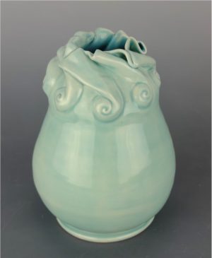 Celadon Nautilus Vase by Clark House Pottery