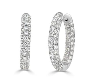 18Kt White Gold 2.5ct Pave Diamond Hoop Earrings
