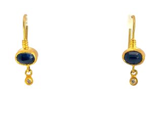 24k Oval Sapphire Drop Earrings
