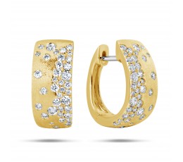 14K Brushed Yellow Gold Flush Set Diamond Huggie Earrings