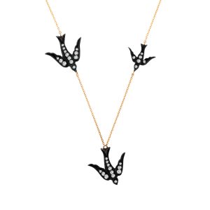 Diamond Bird Necklace in Sterling Silver and Rose Gold