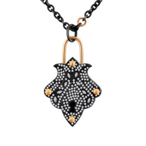 Diamond Lock Necklace in Sterling Silver and Rose Gold