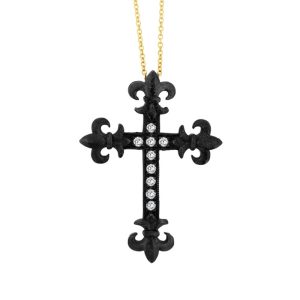 Diamond Cross in Sterling Silver and Yellow Gold