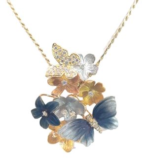18k Butterflies and Flowers Pendant