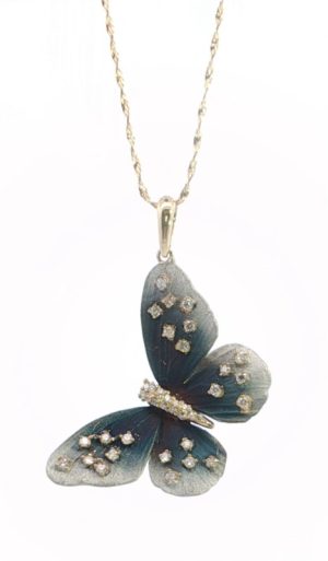 18k Yellow Diamond Butterfly Pendant