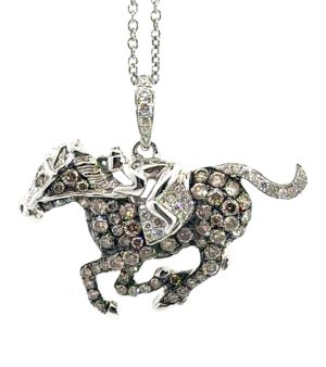 Chocolate & white diamond Horse Pendant
