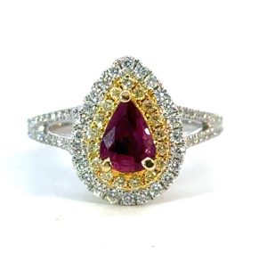 18k Yellow/White Ruby and Yellow Diamond Ring