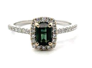 18k Two Tone Green Sapphire Ring