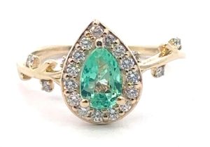 14YG Pear Shape Emerald Branch Ring