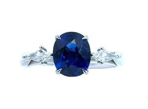 Platinum Blue Sapphire and Diamond RIng
