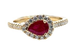 Ruby and Diamond East/West Pear Ring