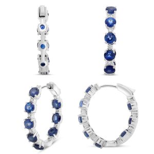 Blue Sapphire and Diamond Hoop Earrings