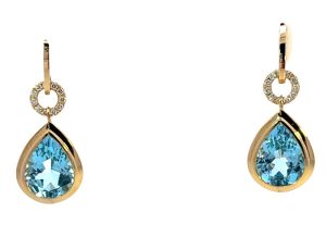 14k Yellow Blue Topaz Earrings