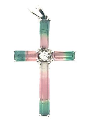 Watermelon Tourmaline Cross