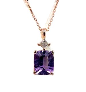 14KR Amethyst and Diamond Pendant