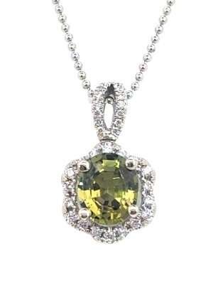 14KW Green Tourmaline and Diamond Pendant
