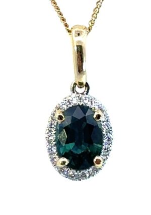 14KWY Blue Green Sapphire Pendant