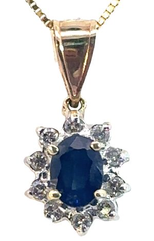 14k Yellow Gold Sapphire and Diamond Pendant