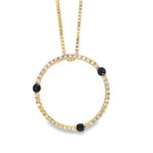 14k Sapphire and Diamond Circle Pendant