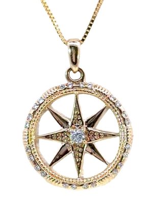 14YG Compass Diamond Pendant