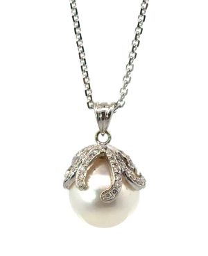 14k White South Sea Pearl with Diamonds