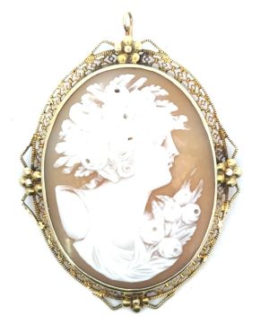 10k Yellow Filigree Peach Cameo