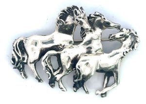Vintage estate 3 horses sterling silver Mexico Jonette Jewelry brooch Circa 1971-1972