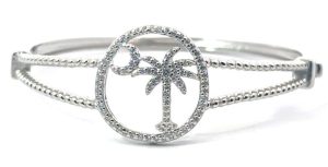 Sterling Silver Palmetto Tree and CZ Bangle Bracelet