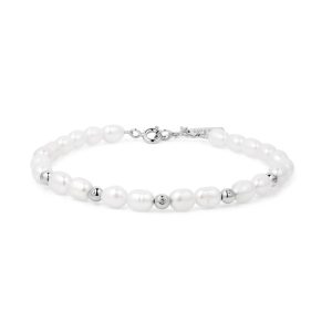Silver Freshwater Pearl Bezel Set Bracelet