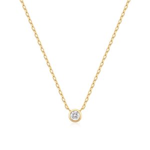 Gold Plated Sterling Round Solitaire Cubic Zirconia Necklace