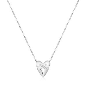 Silver Heart Kiss Pav Necklace