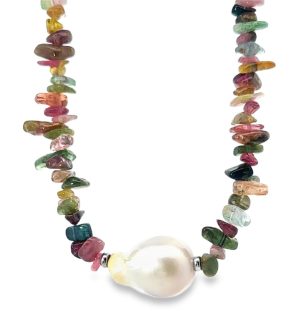 Sterling Pearl and Tourmaline Necklace