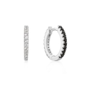 Silver Black and White Cubic Ziconia Huggies