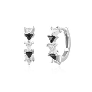 Silver Black/White Triangular Cubic Zirconia Huggies
