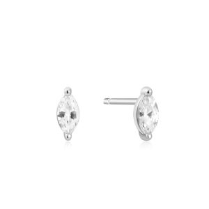 Silver Cubic Zirconia Marquise Solitaire Studs