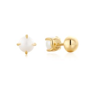 Gold Plated Pearl Barbell Earrings