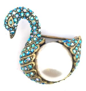 Heidi Daus Pearl Swan Crystal Brooch