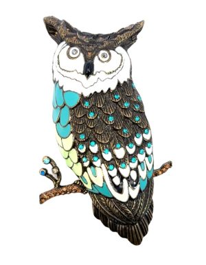 Crystal and Enamel Owl Brooch
