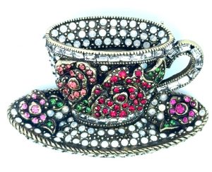 Heidi Daus Coffee/Tea Cup and Saucer Brooch