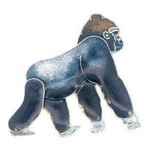 Bamboo Sterling Silver Cloisonne Enamel Gorilla Brooch