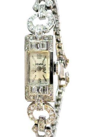 Platinum Art Deco Swiss Demra Watch Diamonds