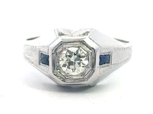 18WG Art Deco Diamond and Sapphire Ring