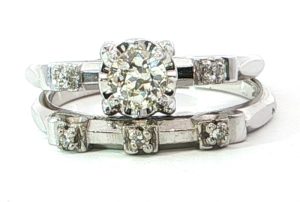 14K White Gold Vintage OEC Diamond Bridal Set