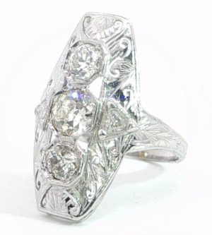 18k White 1.25ct Diamond Art Deco Ring