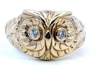 14YG Diamond Owl Ring
