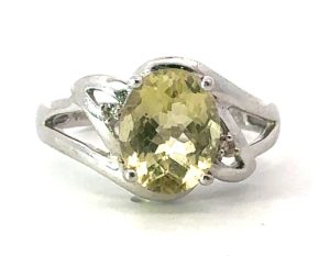 14k White Green Amethyst Ring