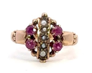 14K Victorian Natural Ruby with Seed Pearls